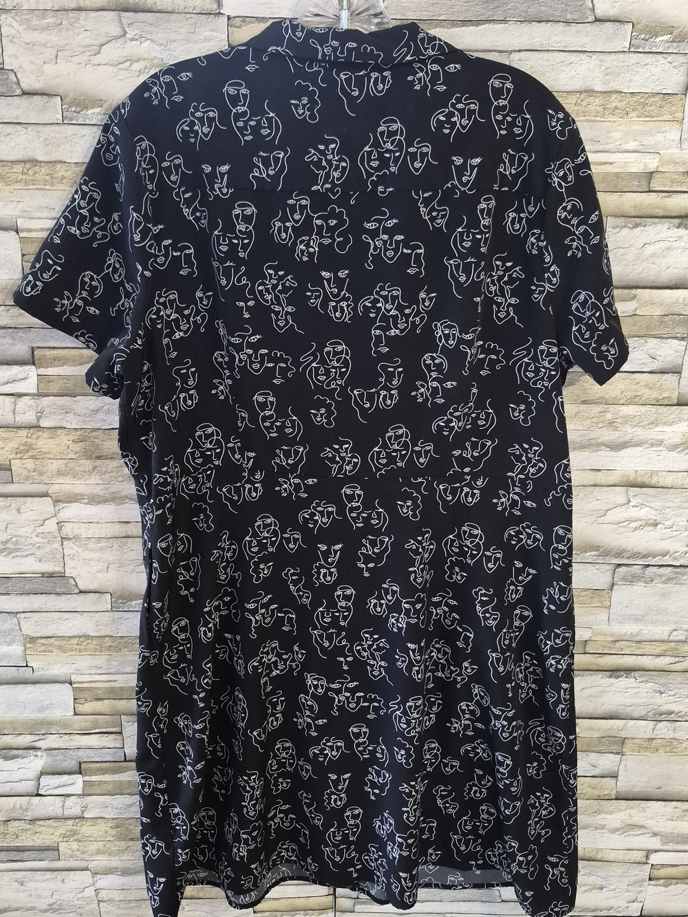 A New Day Shirt Dress Womens XXL Black Face Print Line Art Abstract Modern Chic - Picture 2 of 15